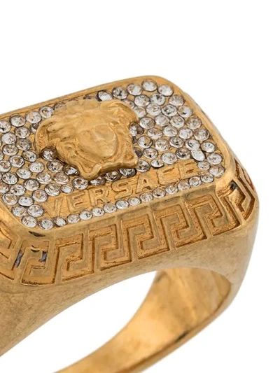 Shop Versace Bejeweled Medusa Ring In Gold
