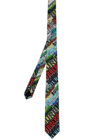 Shop Burberry Slim Cut Tag Print Tie - Multicolour