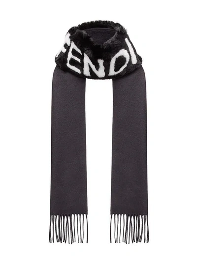 Shop Fendi Logo Fringed Scarf - Black