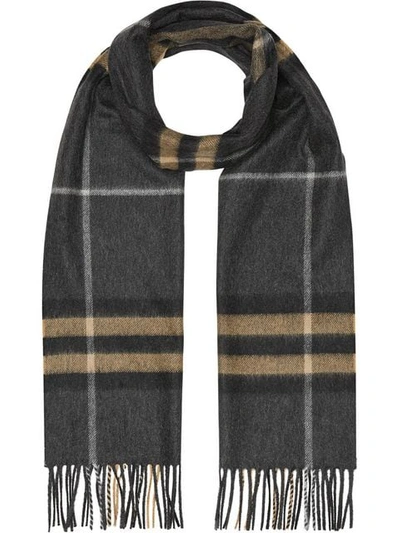 Shop Burberry The Classic Cashmere Scarf In Check - Grey