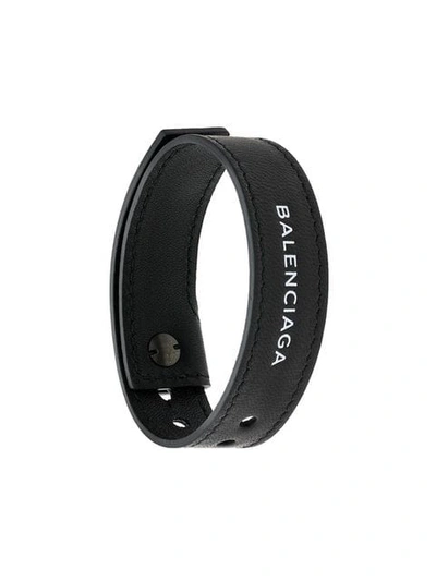 Shop Balenciaga Logo Embroidered Bracelet In Black