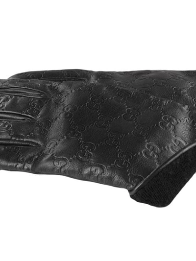 Shop Gucci Signature Gloves In Black