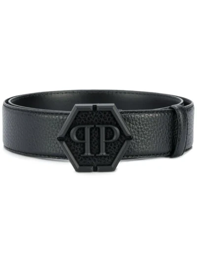 Shop Philipp Plein Logo Plaque Embossed Belt In Black