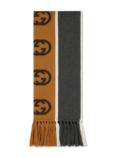 Shop Gucci Scarf With Interlocking G Stripe In Brown