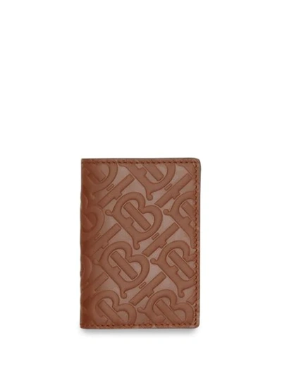 Shop Burberry Monogram Leather Bifold Card Case In Brown