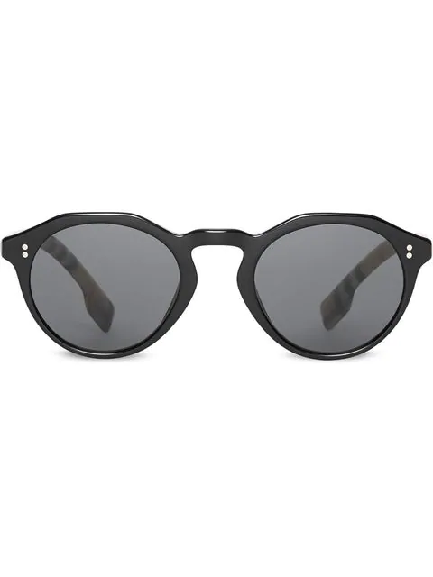 burberry check detail round frame sunglasses