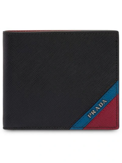 Shop Prada Saffiano Wallet In F0xw7 Black+ocean Blue+cerise