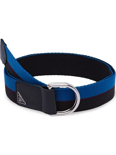 Shop Prada Saffiano Leather And Fabric Belt In Blue