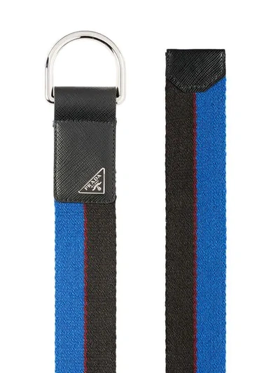 Shop Prada Saffiano Leather And Fabric Belt In Blue