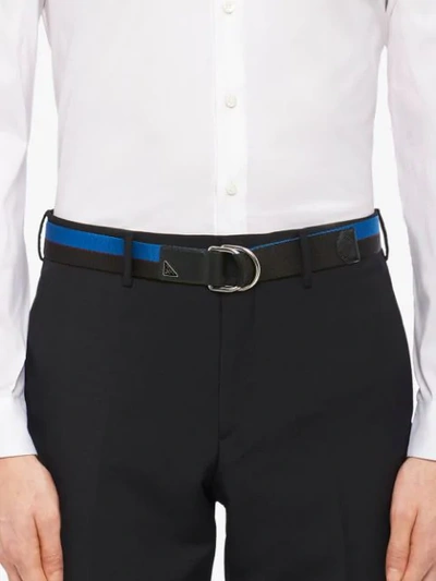 Shop Prada Saffiano Leather And Fabric Belt In Blue