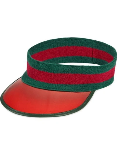 Shop Gucci Vinyl Visor With Web In Green ,red