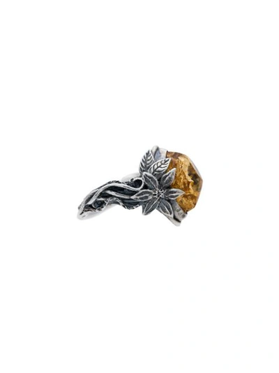 Shop Lyly Erlandsson 'aria Leaf' Ring In Silver/yellow