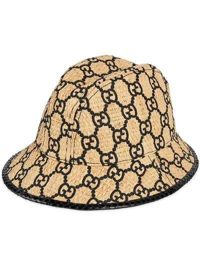 Shop Gucci Gg Fedora Hat With Snakeskin In Brown