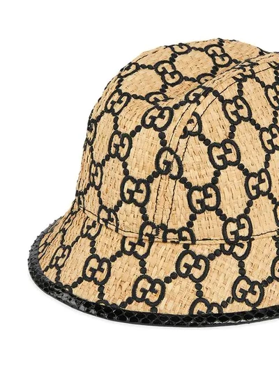 Shop Gucci Gg Fedora Hat With Snakeskin In Brown