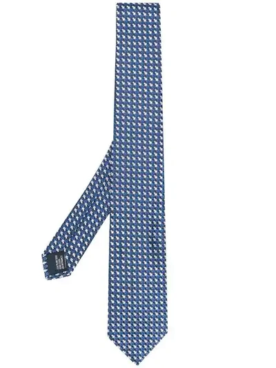 Shop Lanvin Graphic Check Print Tie In Blue
