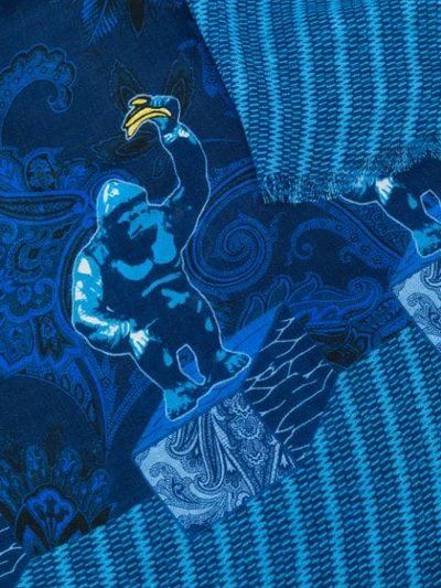 Shop Etro Gorilla Printed Scarf - Blue