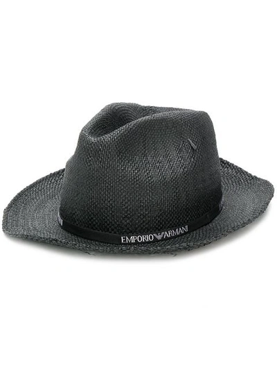 Shop Emporio Armani Woven Trilby Hat In Black