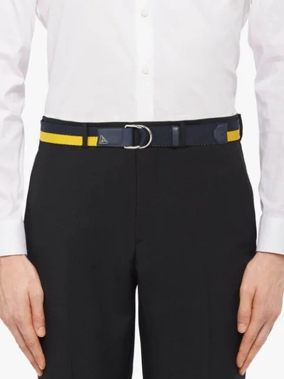 Shop Prada Saffiano Leather And Fabric Belt In Yellow