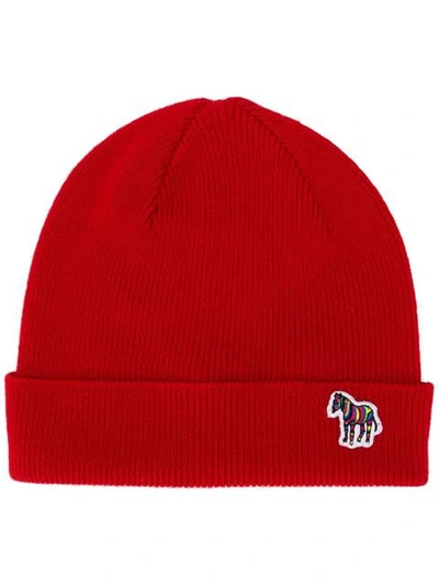 Shop Ps By Paul Smith Ribbed Logo Beanie In Red