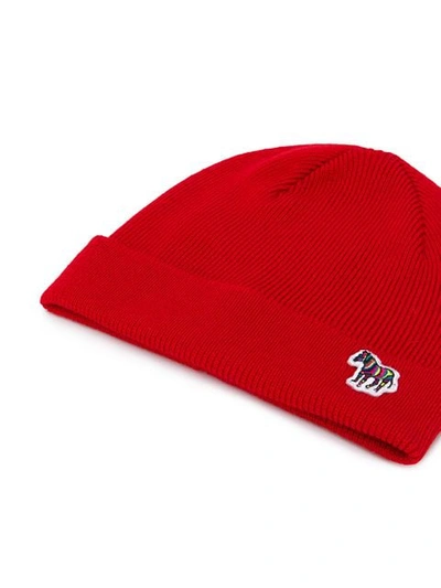 Shop Ps By Paul Smith Ribbed Logo Beanie In Red