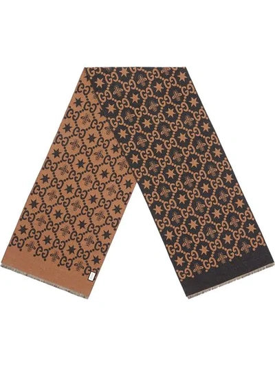 Shop Gucci Jacquard-schal Mit Sternen In Brown