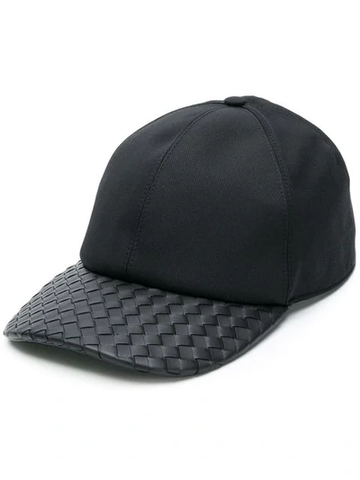 Shop Bottega Veneta Woven Peak Cap In Black