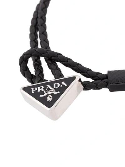 Shop Prada Braided Logo Plaque Bracelet In Black