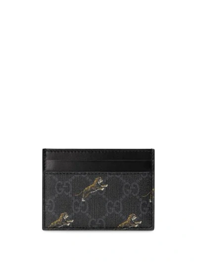 Shop Gucci Gg Card Case With Tiger Print In Black