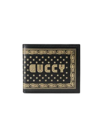Shop Gucci Guccy Print Leather Bi-fold Wallet In Black