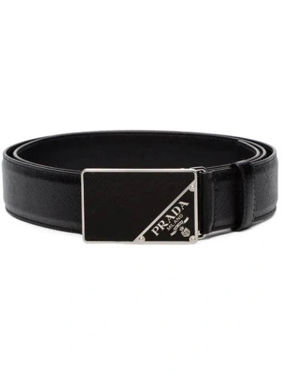 Shop Prada Logo Plaque Buckle Belt In Black