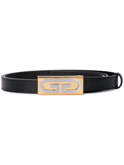 Shop Gucci Logo Plaque Skinny Belt In Black