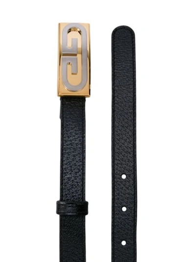 Shop Gucci Logo Plaque Skinny Belt In Black