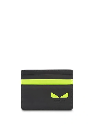 Shop Fendi I See You Motif Cardholder In F17h2-black +yellow Fluo +