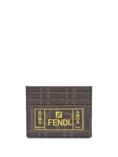 Shop Fendi Ff Motif Fabric Cardholder In Brown
