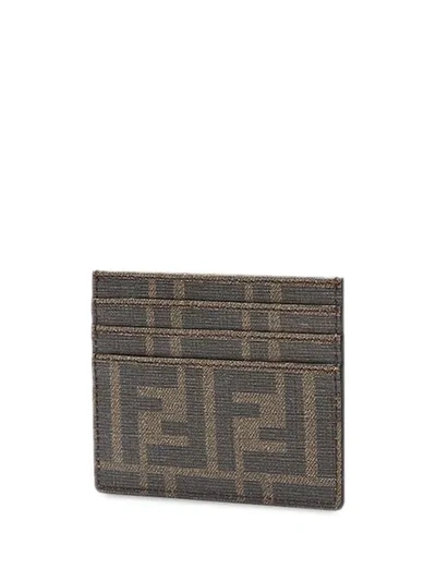 Shop Fendi Ff Motif Fabric Cardholder In Brown