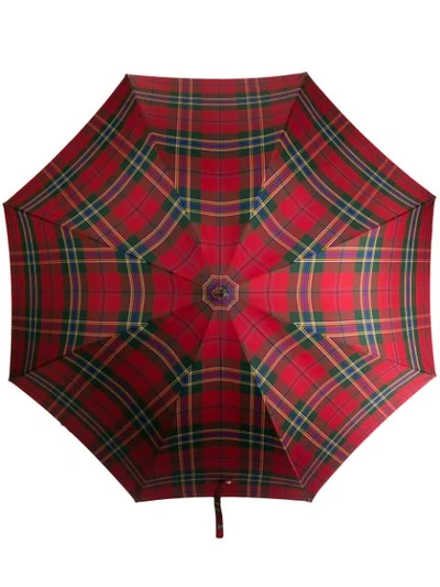 Shop Alexander Mcqueen Tartan Print Umbrella In Red