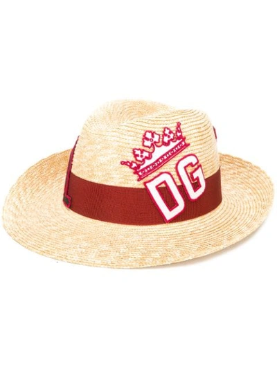 Shop Dolce & Gabbana Embroidered Logo Sun Hat In Neutrals