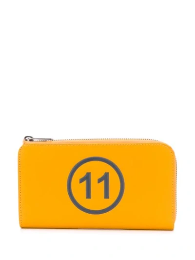 Shop Maison Margiela Logo Zip Around Wallet In Yellow