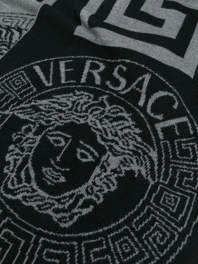Shop Versace Greek Key Knit Scarf In Black