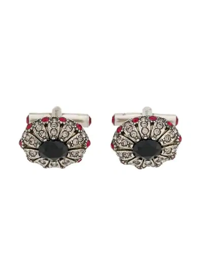 Shop Alexander Mcqueen Crystal Embellished Cufflinks In Metallic