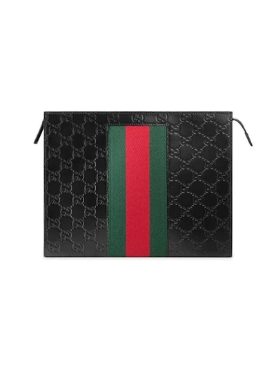 Shop Gucci Signature Web Cosmetic Case In Black