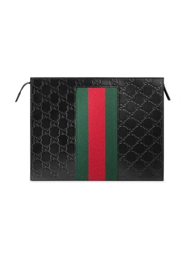 Shop Gucci Signature Web Cosmetic Case In Black