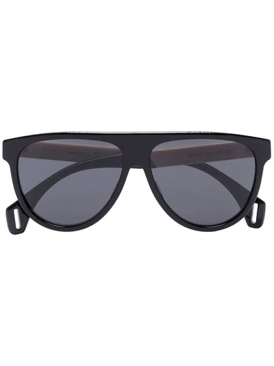 Shop Gucci Black Round Aviator Style Sunglasses