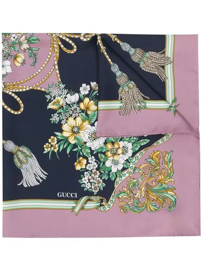 Shop Gucci Floral Print Silk Scarf In Pink