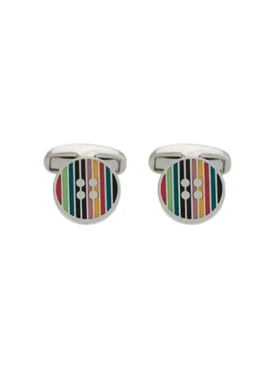 Shop Paul Smith Striped Button Cufflinks In Multicolour