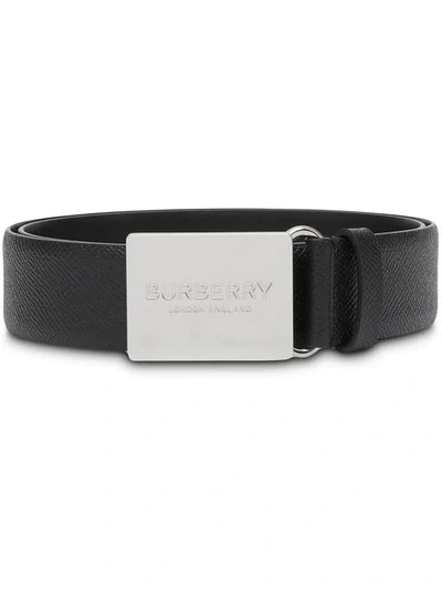 Shop Burberry Plaque Buckle Grainy Leather Belt In Black