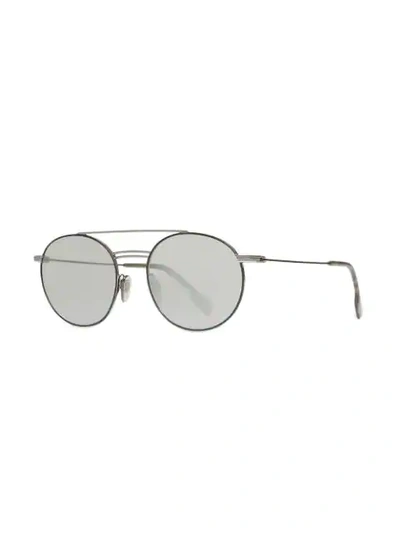 Shop Burberry Top Bar Detail Round Frame Sunglasses In Grey