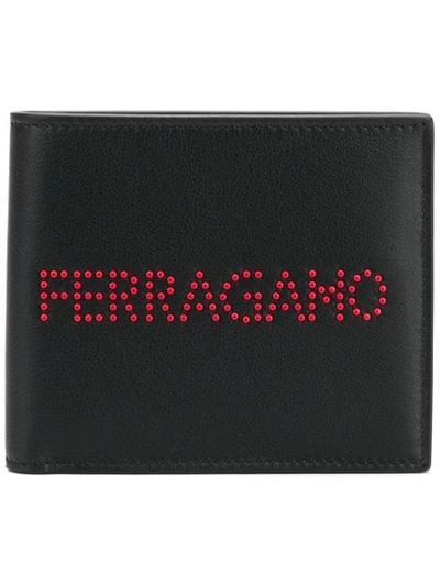 Shop Ferragamo Logo Studded Bi-fold Wallet In Black