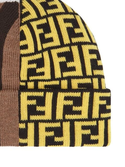 Shop Fendi Ff Dual-pattern Beanie In Brown