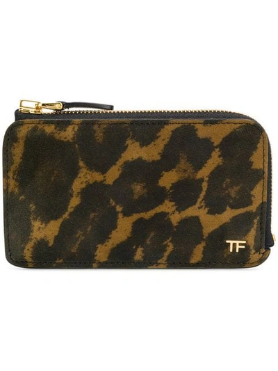Shop Tom Ford Leopard Zip Wallet In Brown